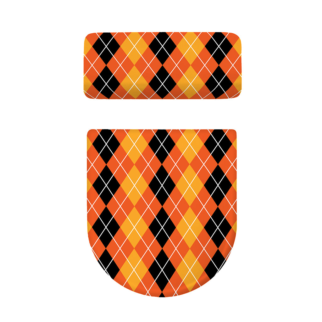 Black And Orange Argyle Pattern Print Toilet Lid And Tank Cover Set