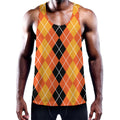 Black And Orange Argyle Pattern Print Men's Workout Tank Top