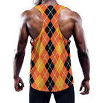 Black And Orange Argyle Pattern Print Training Tank Top