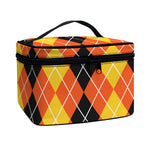Black And Orange Argyle Pattern Print Travel Makeup Bag