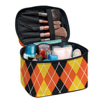 Black And Orange Argyle Pattern Print Travel Makeup Bag