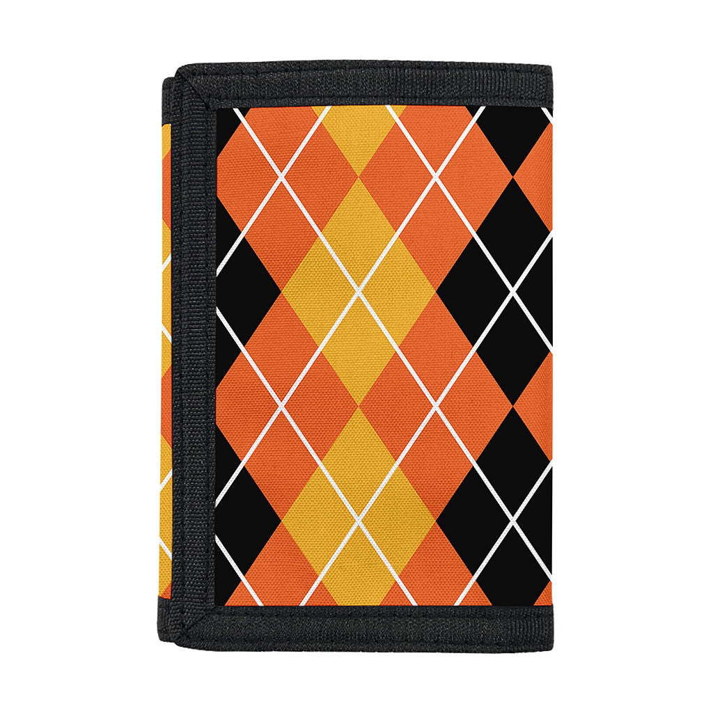 Black And Orange Argyle Pattern Print Trifold Wallet