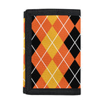 Black And Orange Argyle Pattern Print Trifold Wallet