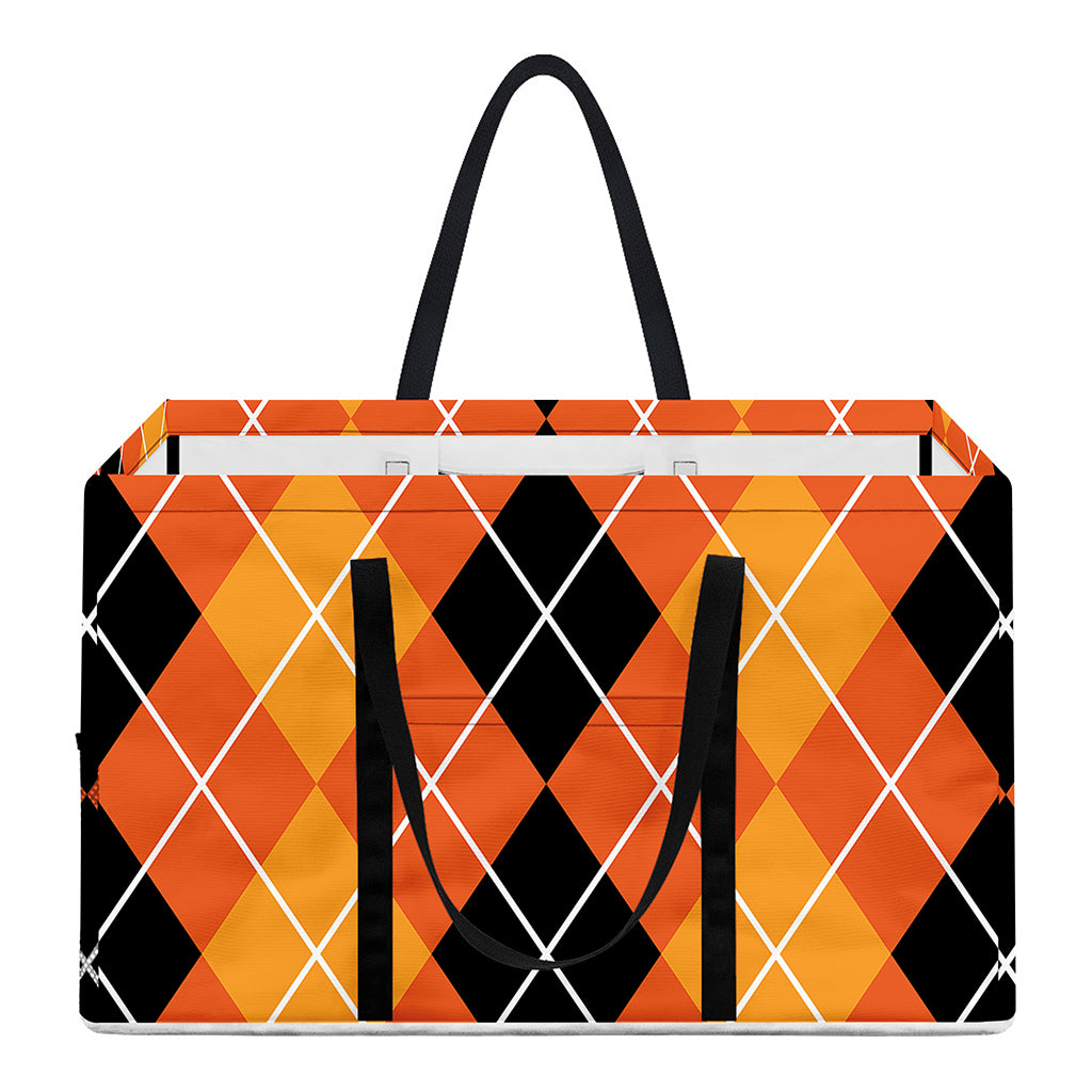 Black And Orange Argyle Pattern Print Utility Tote Bag