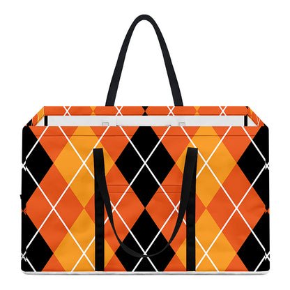 Black And Orange Argyle Pattern Print Utility Tote Bag
