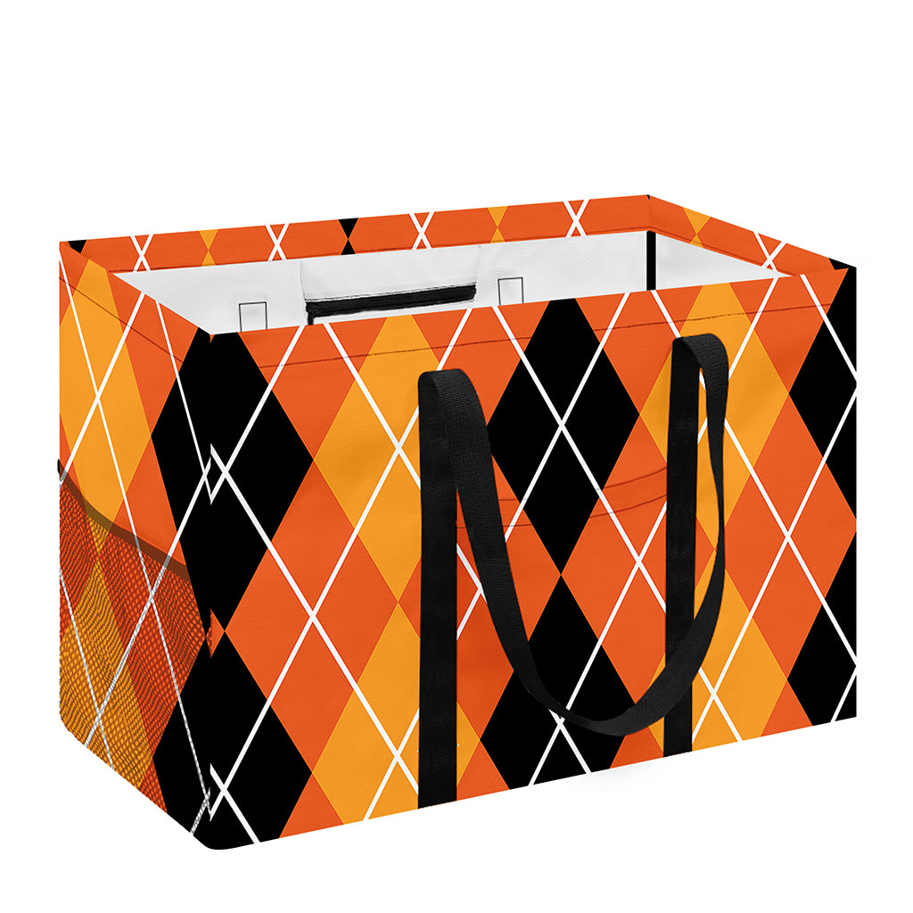 Black And Orange Argyle Pattern Print Utility Tote Bag