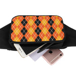 Black And Orange Argyle Pattern Print Waist Bag