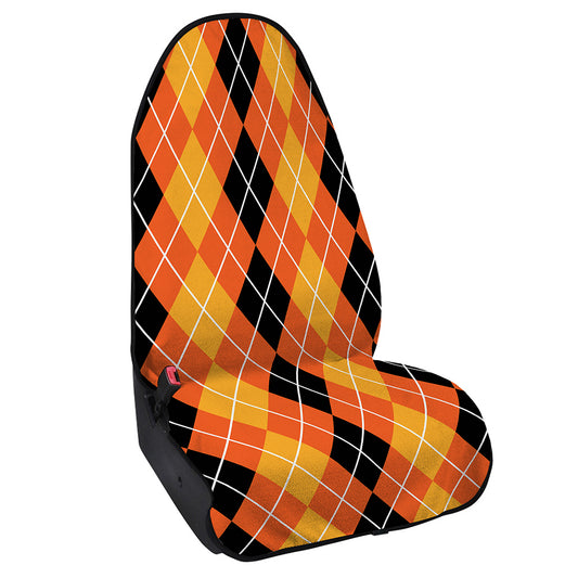 Black And Orange Argyle Pattern Print Waterproof Car Seat Cover