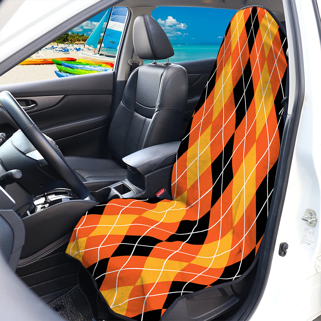 Black And Orange Argyle Pattern Print Waterproof Car Seat Cover
