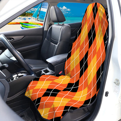 Black And Orange Argyle Pattern Print Waterproof Car Seat Cover