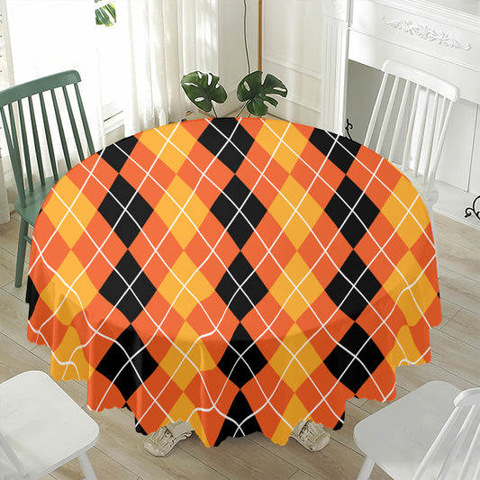 Black And Orange Argyle Pattern Print Waterproof Round Tablecloth