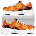 Black And Orange Argyle Pattern Print White Chunky Shoes