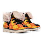 Black And Orange Argyle Pattern Print Winter Boots