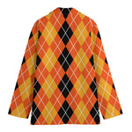 Black And Orange Argyle Pattern Print Women's Blazer