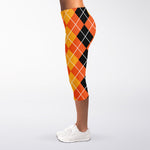 Black And Orange Argyle Pattern Print Women's Capri Leggings