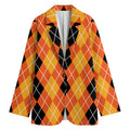 Black And Orange Argyle Pattern Print Women's Cotton Blazer