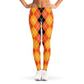 Black And Orange Argyle Pattern Print Women's Leggings