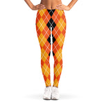 Black And Orange Argyle Pattern Print Women's Leggings