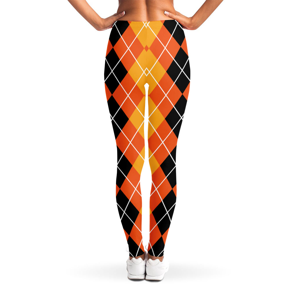 Black And Orange Argyle Pattern Print Women's Leggings