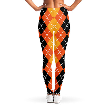 Black And Orange Argyle Pattern Print Women's Leggings