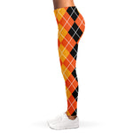 Black And Orange Argyle Pattern Print Women's Leggings