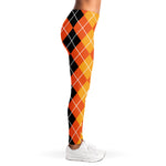 Black And Orange Argyle Pattern Print Women's Leggings