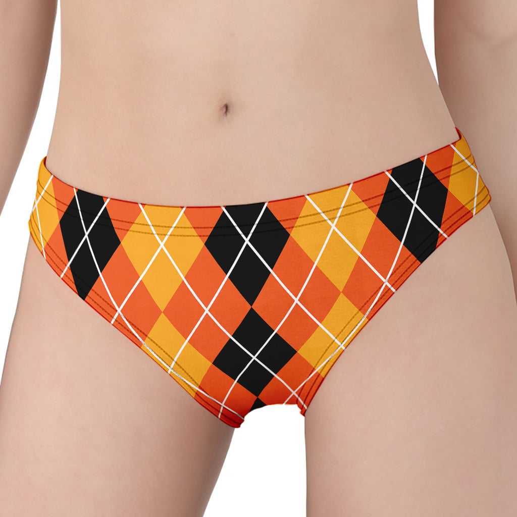 Black And Orange Argyle Pattern Print Women's Panties