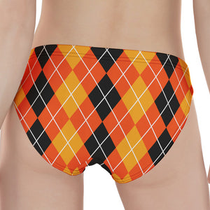 Black And Orange Argyle Pattern Print Women's Panties