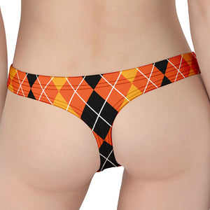 Black And Orange Argyle Pattern Print Women's Thong