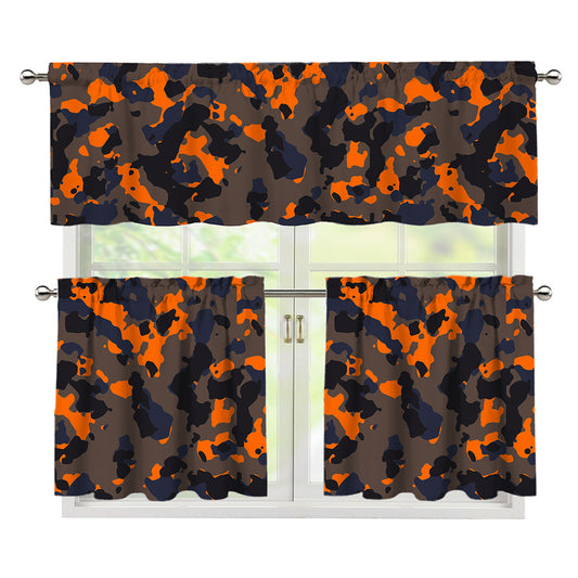 Black And Orange Camouflage Print 3 Piece Kitchen Curtains
