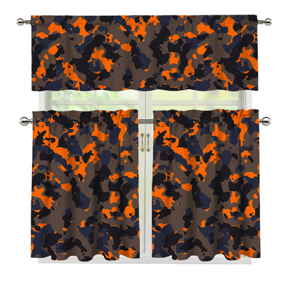 Black And Orange Camouflage Print 3 Piece Kitchen Curtains