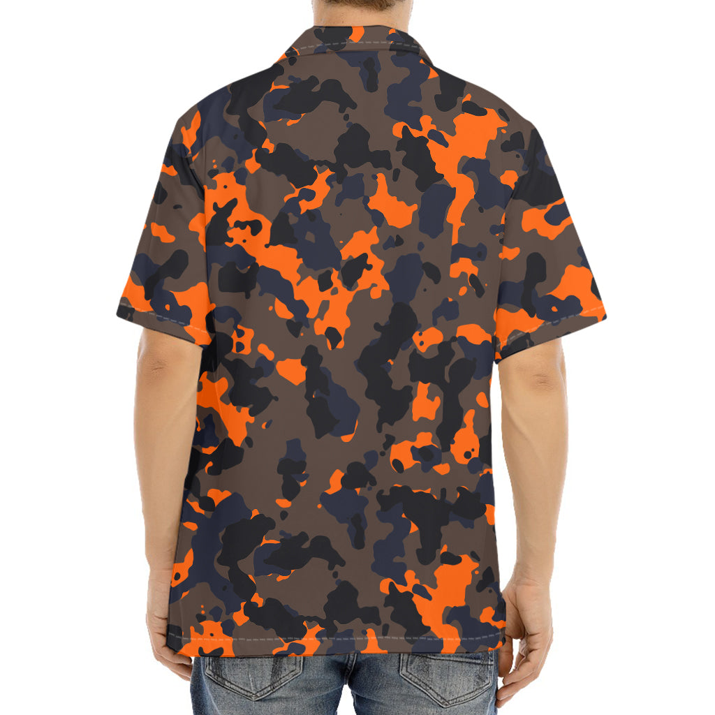 Black And Orange Camouflage Print Aloha Shirt