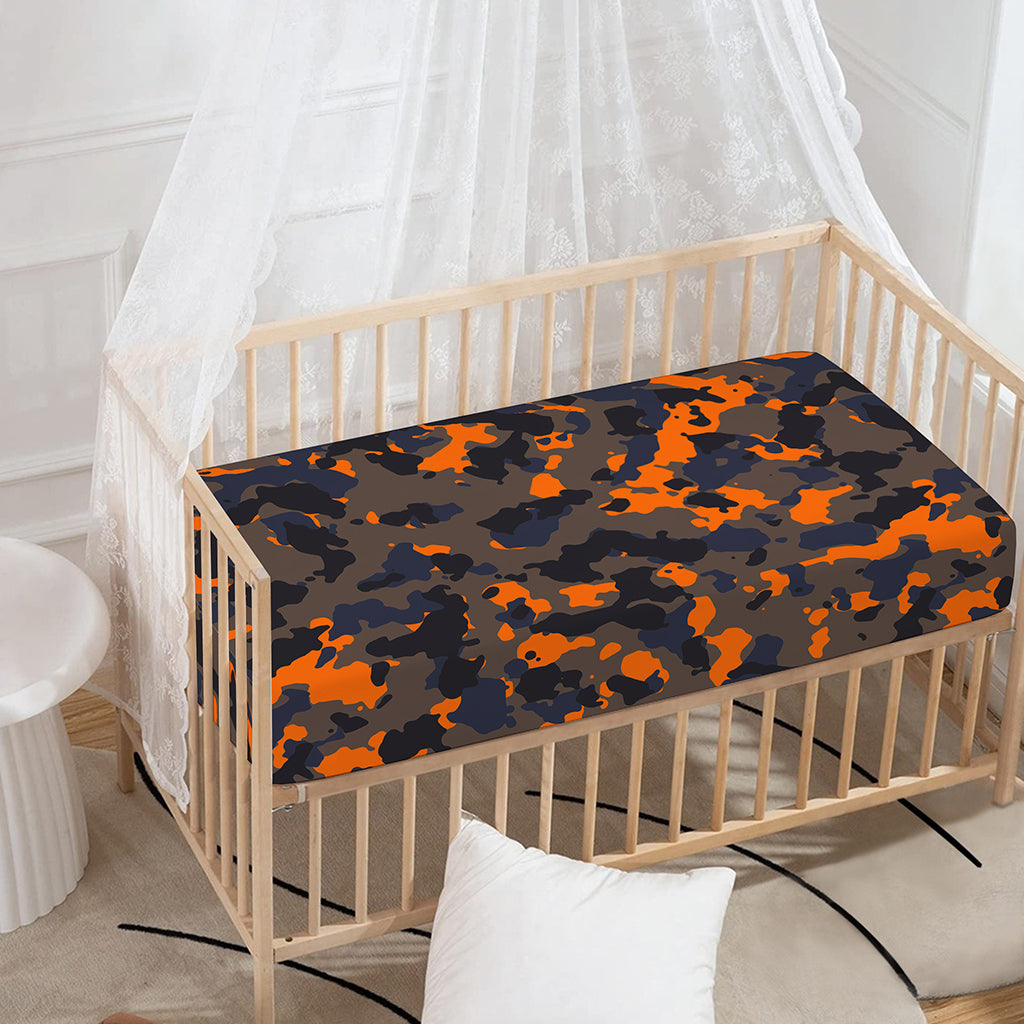 Black And Orange Camouflage Print Baby Crib Sheet