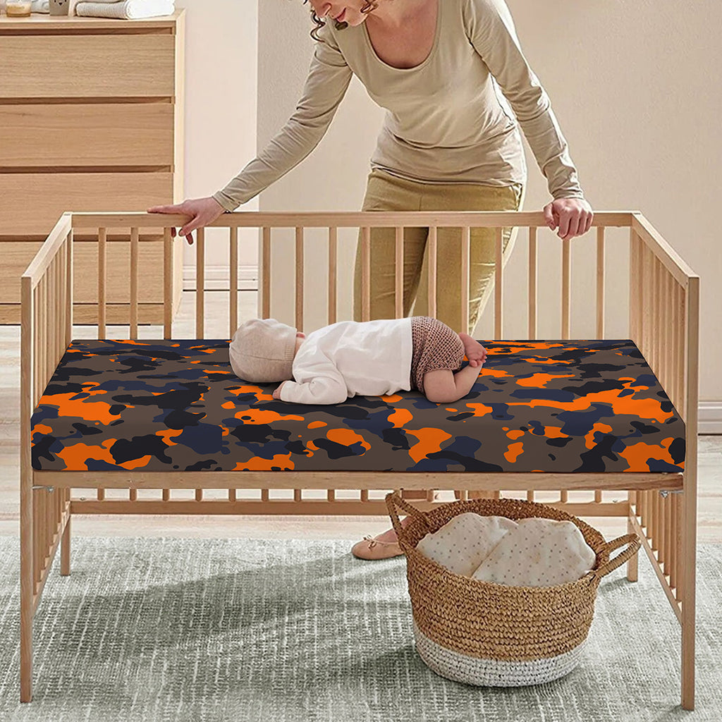 Black And Orange Camouflage Print Baby Crib Sheet