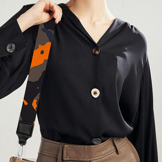 Black And Orange Camouflage Print Bag Strap