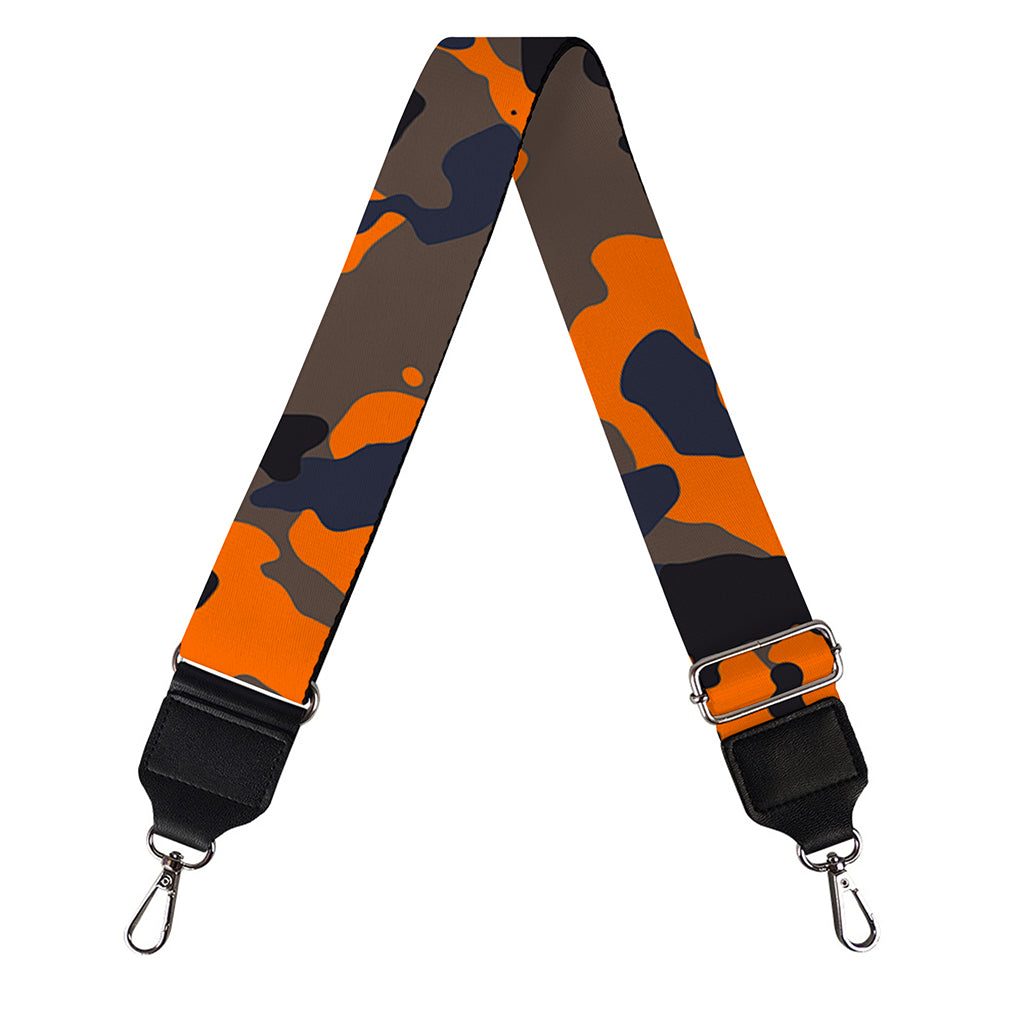 Black And Orange Camouflage Print Bag Strap