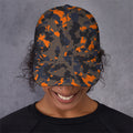 Black And Orange Camouflage Print Baseball Cap