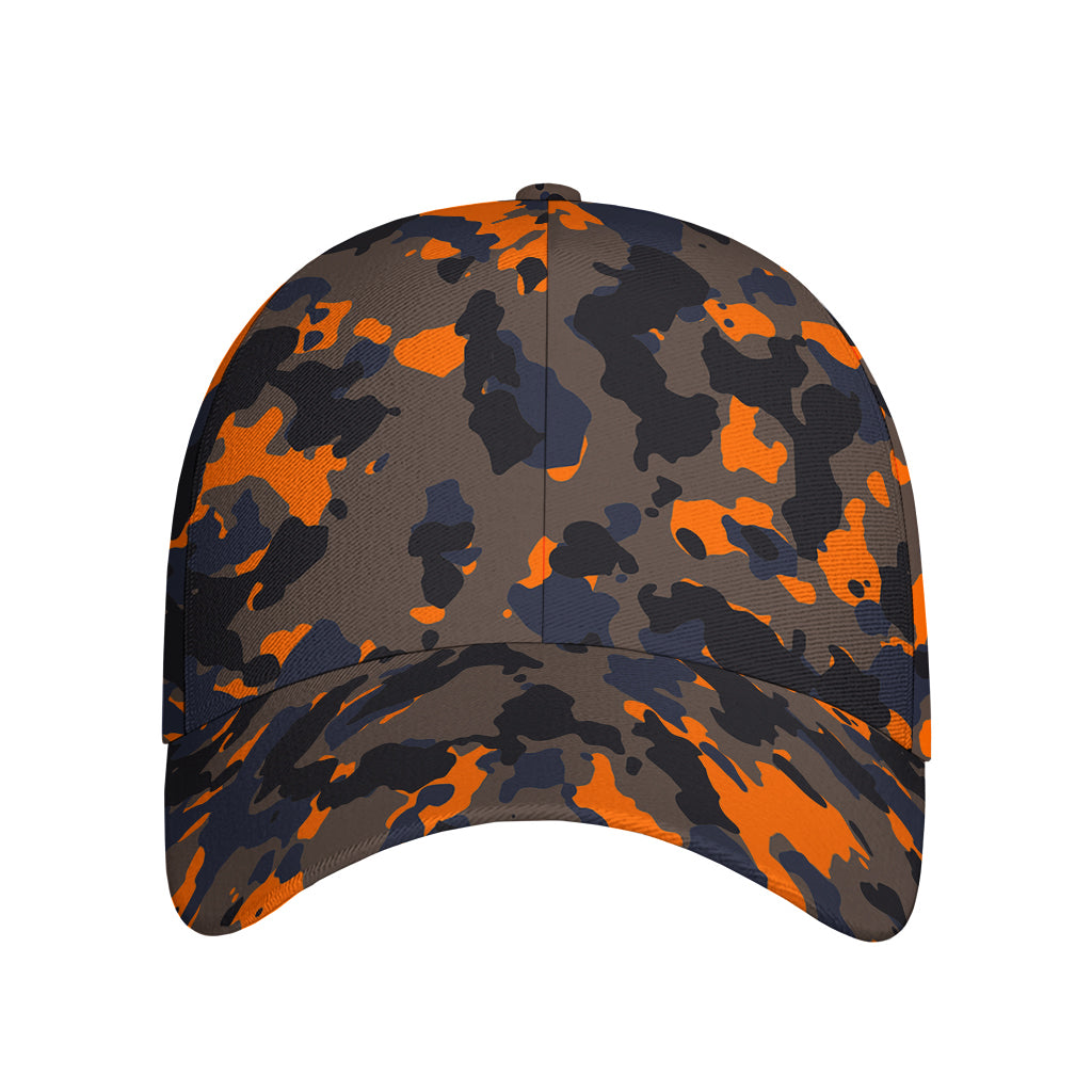 Black And Orange Camouflage Print Baseball Cap