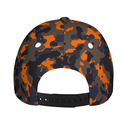 Black And Orange Camouflage Print Baseball Cap