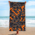 Black And Orange Camouflage Print Beach Towel
