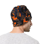 Black And Orange Camouflage Print Beanie