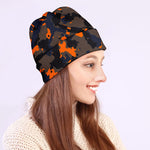 Black And Orange Camouflage Print Beanie