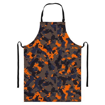 Black And Orange Camouflage Print Bib Apron With Pocket