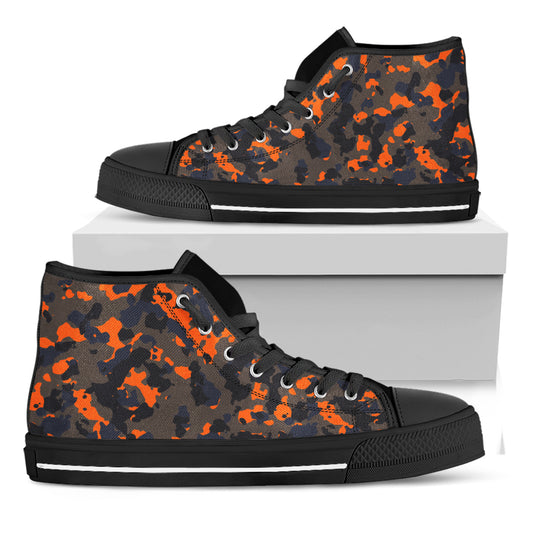 Black And Orange Camouflage Print Black High Top Sneakers
