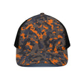 Black And Orange Camouflage Print Black Mesh Trucker Hat