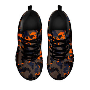 Black And Orange Camouflage Print Black Running Shoes