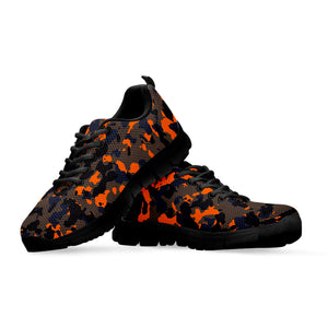 Black And Orange Camouflage Print Black Running Shoes