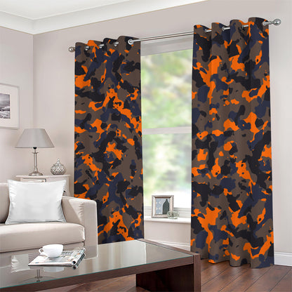 Black And Orange Camouflage Print Blackout Grommet Curtains