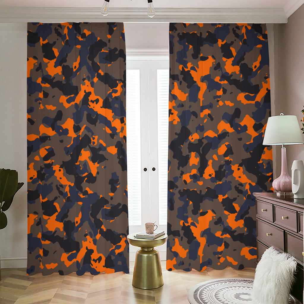 Black And Orange Camouflage Print Blackout Pencil Pleat Curtains