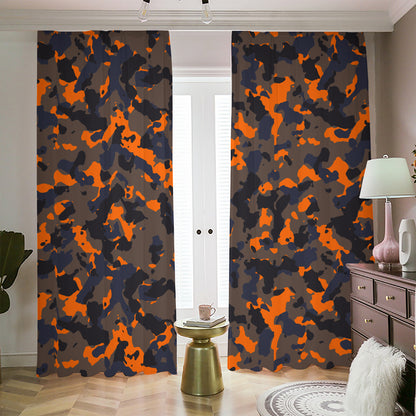 Black And Orange Camouflage Print Blackout Pencil Pleat Curtains